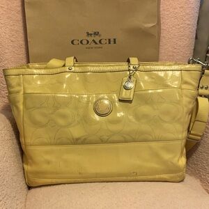 Coach Yellow Patent Signature Tote with Charm